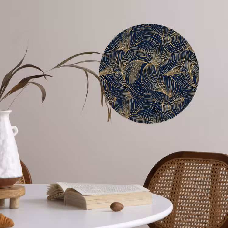 Abstract - Lijnen - Blauw - Goud Wandcirkel behangsticker klein 186 -sfeer3