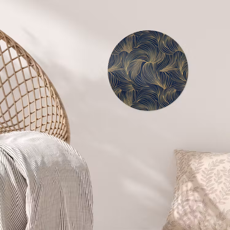 Abstract - Lijnen - Blauw - Goud Wandcirkel behangsticker klein 186 -sfeer4
