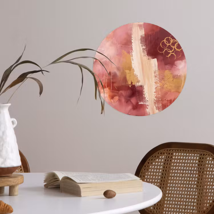 Abstract - Rood - Goud - Modern - Kunst Wandcirkel behangsticker klein -sfeer3