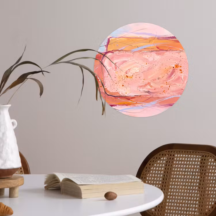 Abstract - Vormen - Modern - Roze Wandcirkel behangsticker klein -sfeer3