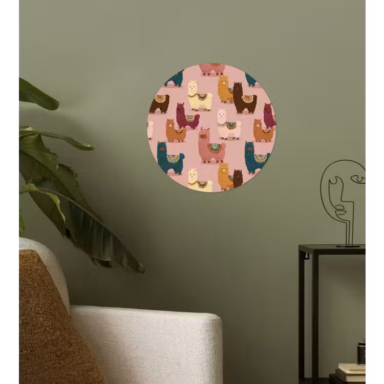 Alpaca's - Patroon - Kleurrijk Wandcirkel behangsticker klein 186 -sfeer2