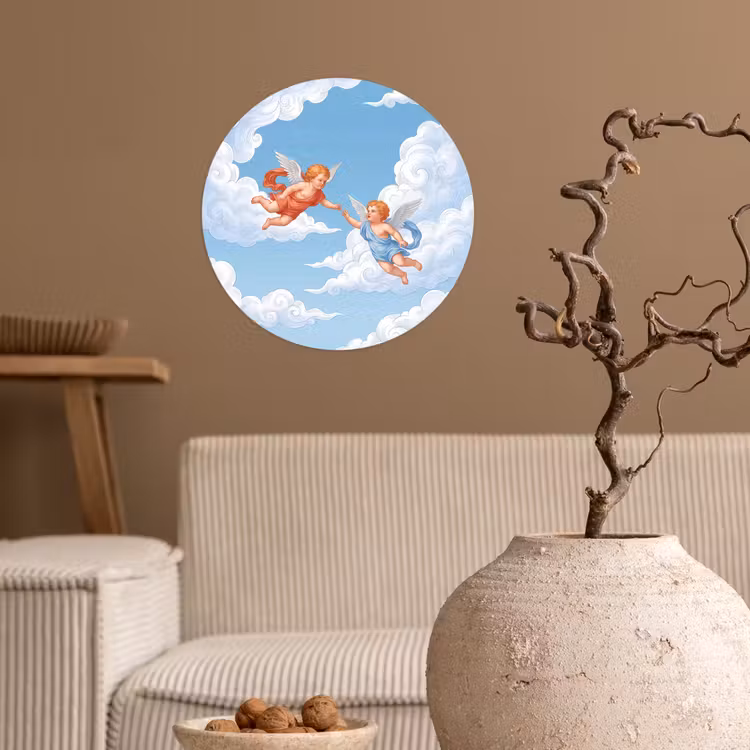 Engel - Vliegend - Klassiek - Blauw Wandcirkel behangsticker klein -sfeer1