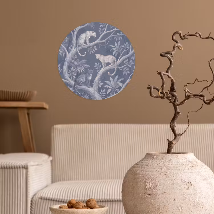 Dieren - Jungle - Illustratie - Bomen - Blauw Wandcirkel behangsticker klein -sfeer1