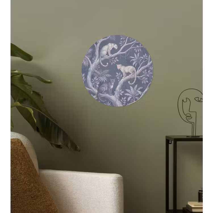 Dieren - Jungle - Illustratie - Bomen - Blauw Wandcirkel behangsticker klein -sfeer2