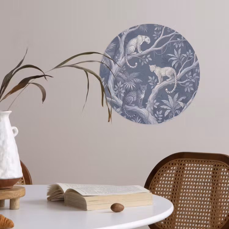 Dieren - Jungle - Illustratie - Bomen - Blauw Wandcirkel behangsticker klein -sfeer3