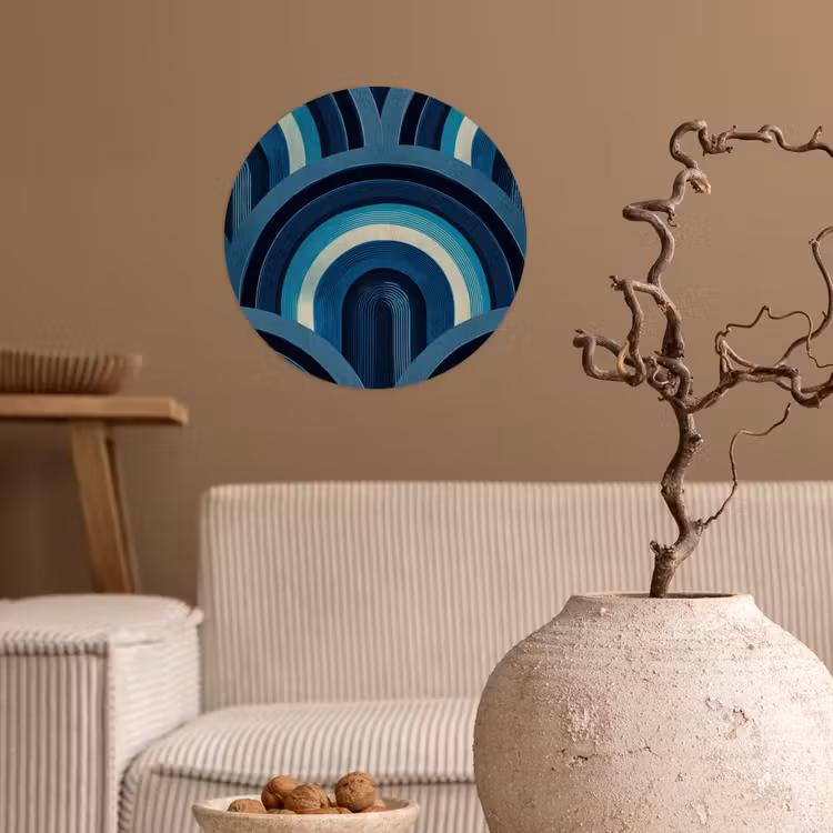 Bogen - Geometrisch - Patroon - Blauw - Retro Wandcirkel behangsticker klein 186 -sfeer1