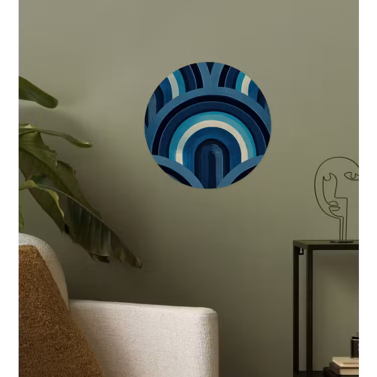 Bogen - Geometrisch - Patroon - Blauw - Retro Wandcirkel behangsticker klein 186 -sfeer2