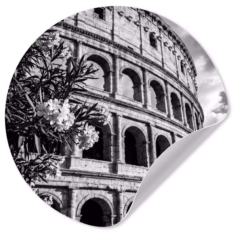 Architectuur - Colosseum - Rome - Historisch - Zwart-wit Wandcirkel behangsticker klein -3d
