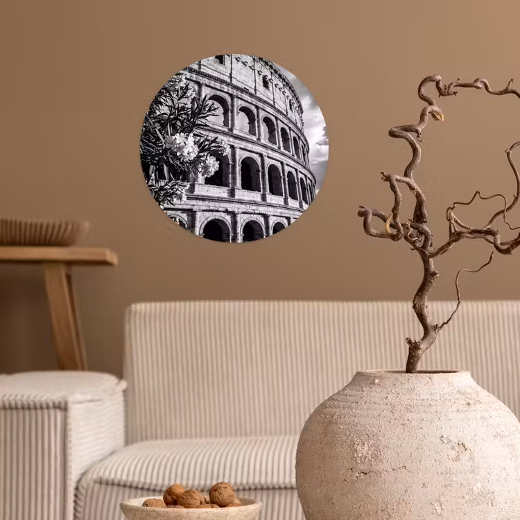 Architectuur - Colosseum - Rome - Historisch - Zwart-wit Wandcirkel behangsticker klein -sfeer1