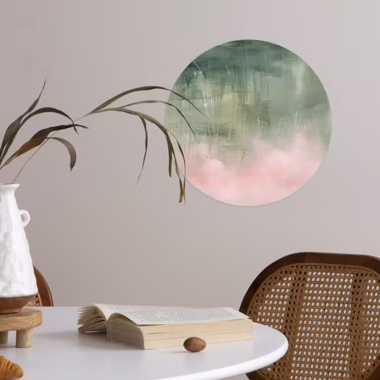 Kunst - Abstract - Modern - Groen - Roze Wandcirkel behangsticker klein -sfeer3