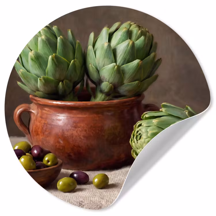 Wallpaper Circle - Artichokes - Olives - Food - Artisjokken - Olijven - Eten Wandcirkel behangsticker klein