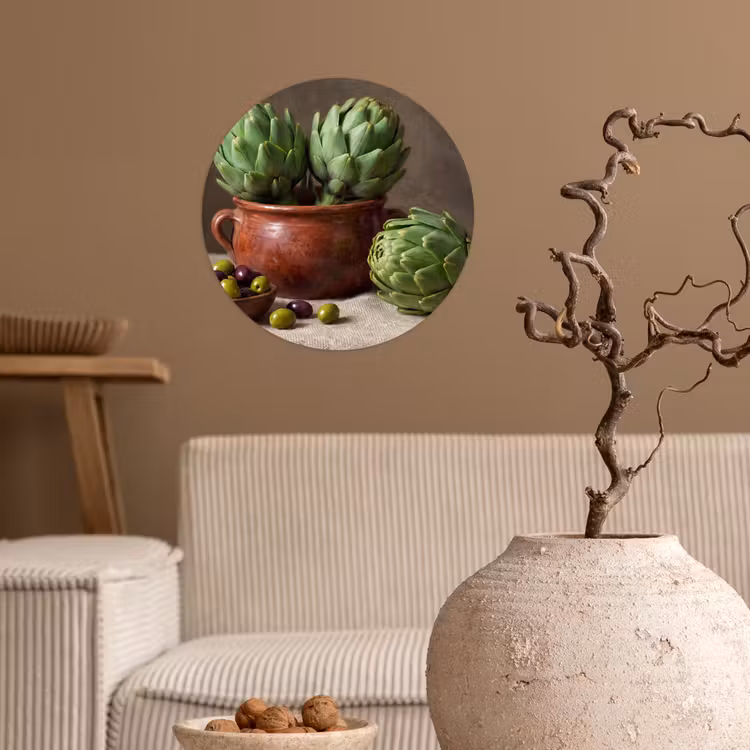 Wallpaper Circle - Artichokes - Olives - Food - Artisjokken - Olijven - Eten Wandcirkel behangsticker klein