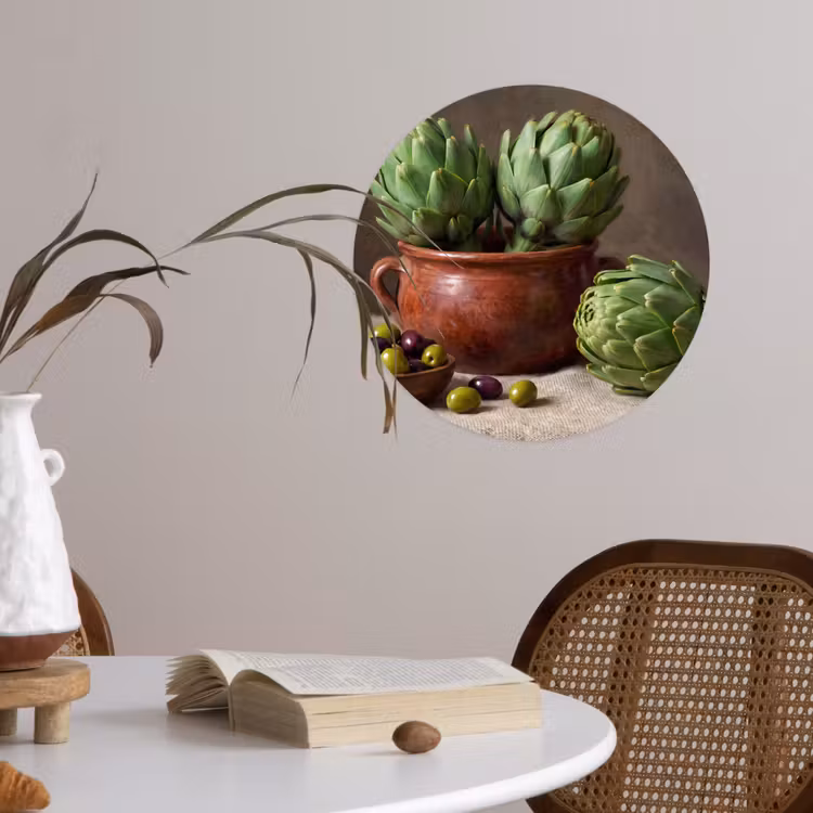 Wallpaper Circle - Artichokes - Olives - Food - Artisjokken - Olijven - Eten Wandcirkel behangsticker klein