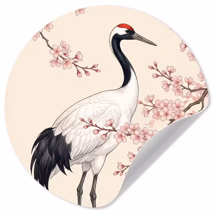 Aziatisch - Kraanvogel - Beige Wandcirkel behangsticker klein -3d