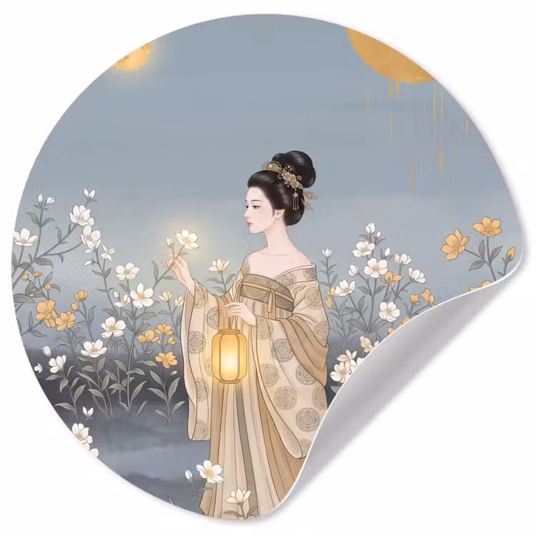 Aziatisch - Vrouw - Kimono Wandcirkel behangsticker klein -3d
