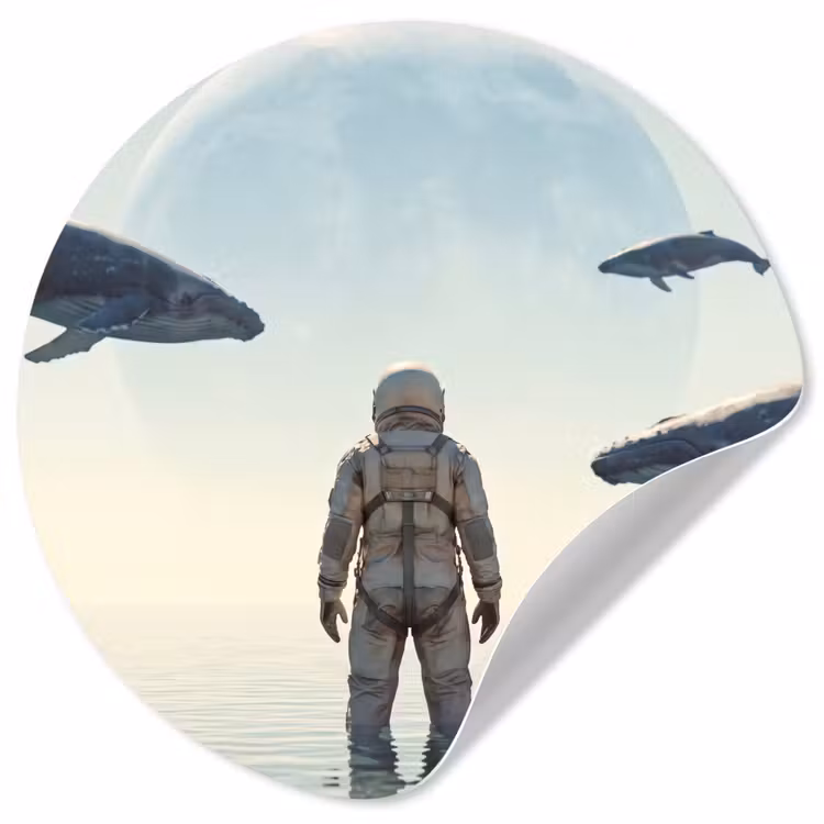 Wallpaper Circle - Astronaut - Whale - Fantasy - Ruimtevaarder - Walvis - Fantasie Wandcirkel behangsticker klein