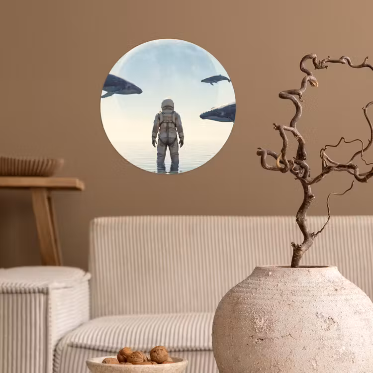 Wallpaper Circle - Astronaut - Whale - Fantasy - Ruimtevaarder - Walvis - Fantasie Wandcirkel behangsticker klein