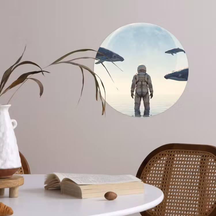 Wallpaper Circle - Astronaut - Whale - Fantasy - Ruimtevaarder - Walvis - Fantasie Wandcirkel behangsticker klein