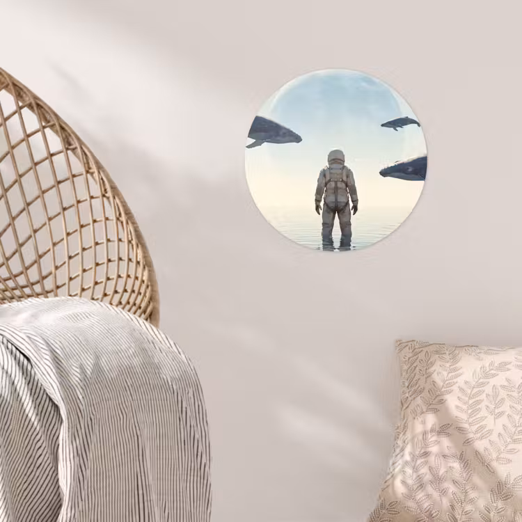 Wallpaper Circle - Astronaut - Whale - Fantasy - Ruimtevaarder - Walvis - Fantasie Wandcirkel behangsticker klein
