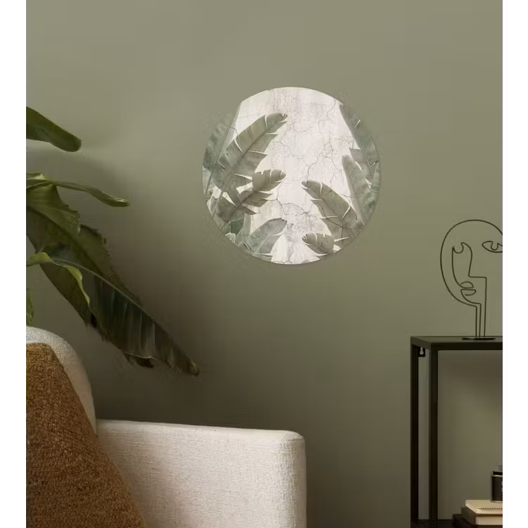 Bananenbladeren - Beton - Groen Wandcirkel behangsticker klein -sfeer2