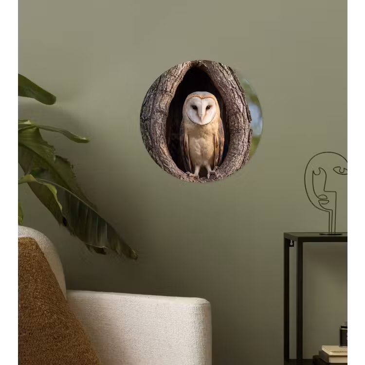 Kerkuil - Boom - Natuur - Bruin Wandcirkel behangsticker klein -sfeer2