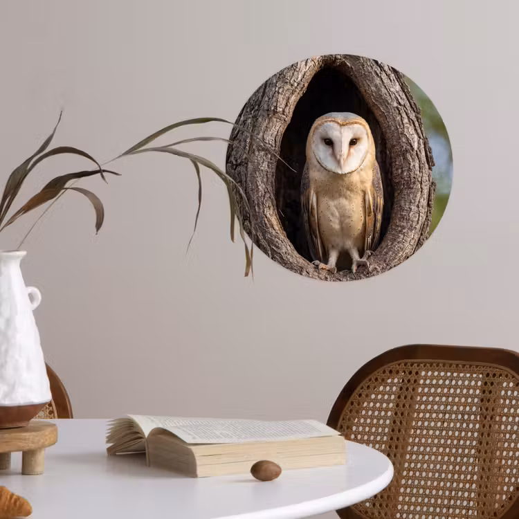 Kerkuil - Boom - Natuur - Bruin Wandcirkel behangsticker klein -sfeer3