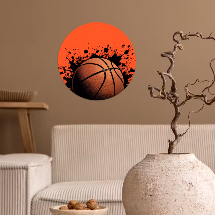 Basketbal - Verf - Sport - Oranje Wandcirkel behangsticker klein -sfeer1