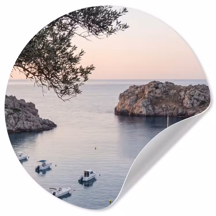 Wallpaper Circle - Bay - boats - sunset - Baai - boten - zonsondergang Wandcirkel behangsticker klein