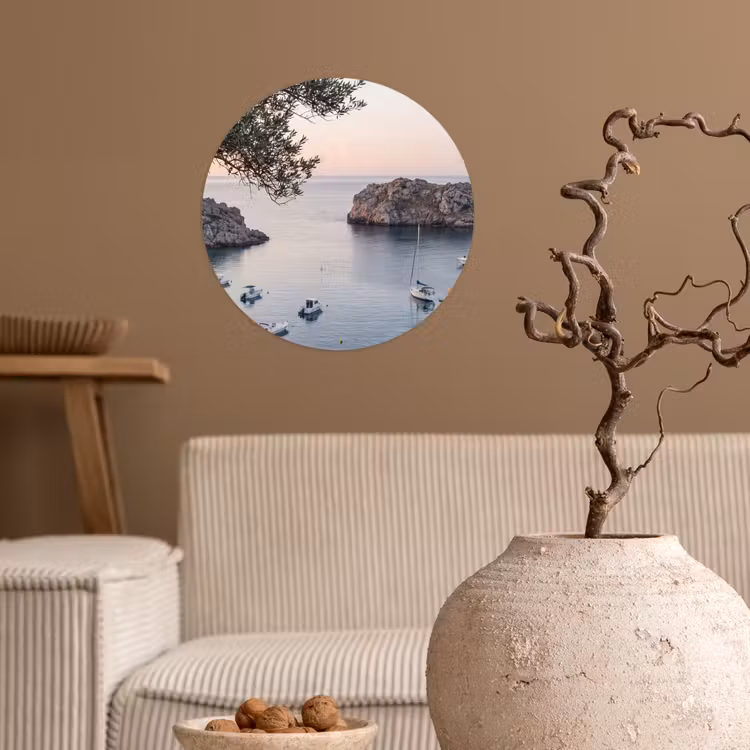 Wallpaper Circle - Bay - boats - sunset - Baai - boten - zonsondergang Wandcirkel behangsticker klein