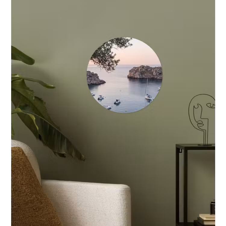 Wallpaper Circle - Bay - boats - sunset - Baai - boten - zonsondergang Wandcirkel behangsticker klein