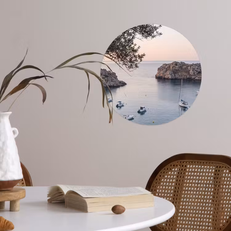Wallpaper Circle - Bay - boats - sunset - Baai - boten - zonsondergang Wandcirkel behangsticker klein