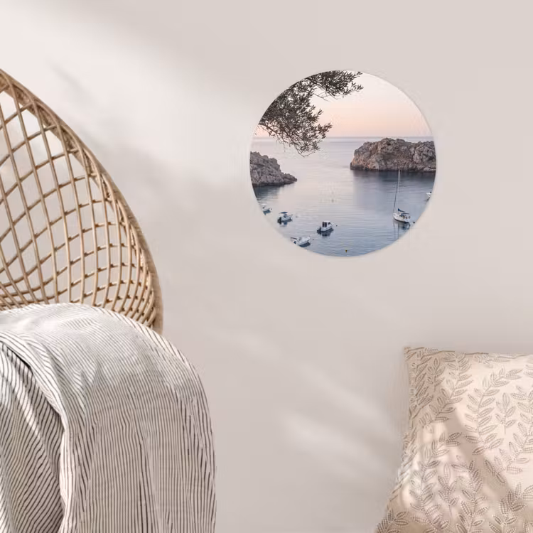Wallpaper Circle - Bay - boats - sunset - Baai - boten - zonsondergang Wandcirkel behangsticker klein