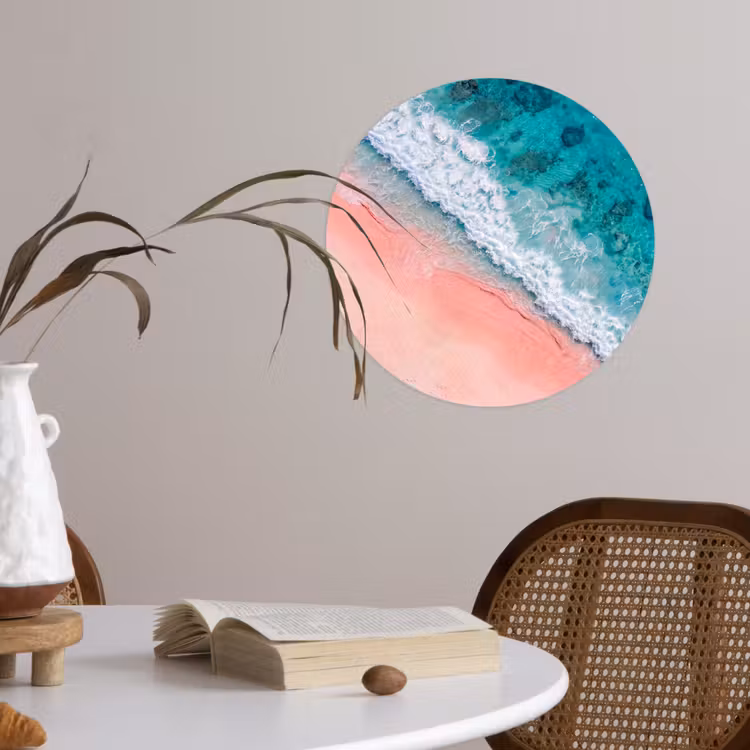 Strand - Oceaan - Golven - Roze Zand - Natuur Wandcirkel behangsticker klein -sfeer3