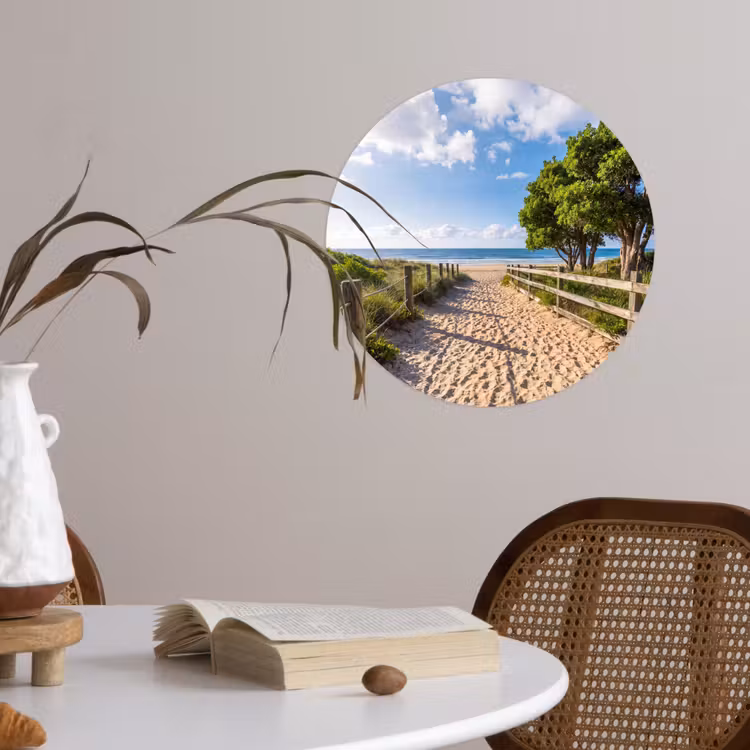 Strand - Zandpad - Oceaan - Natuur Wandcirkel behangsticker klein -sfeer3