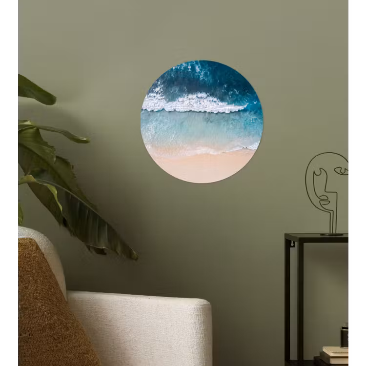 Strand - Zee - Golven - Natuur - Blauw Wandcirkel behangsticker klein -sfeer2