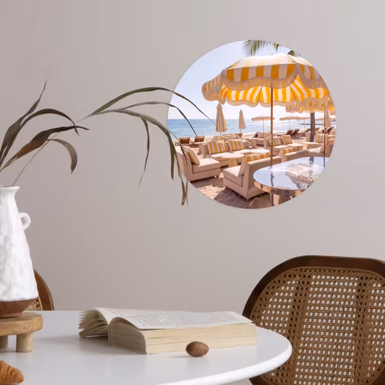 Strand - Ligbedden - Vakantie - Modern - Geel Wandcirkel behangsticker klein -sfeer3