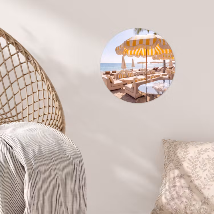 Strand - Ligbedden - Vakantie - Modern - Geel Wandcirkel behangsticker klein -sfeer4