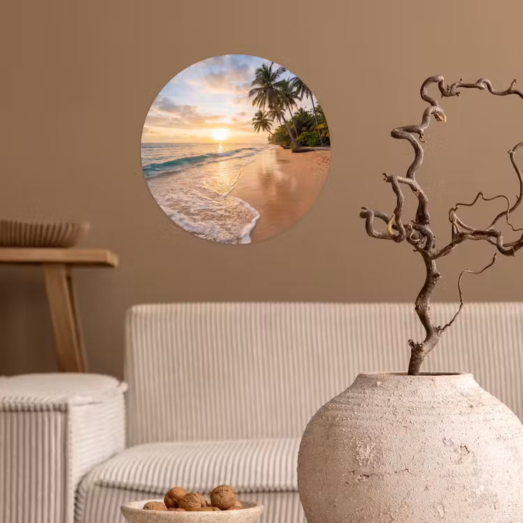 Strand - Zonsondergang - Tropisch - Natuur - Goud Wandcirkel behangsticker klein -sfeer1