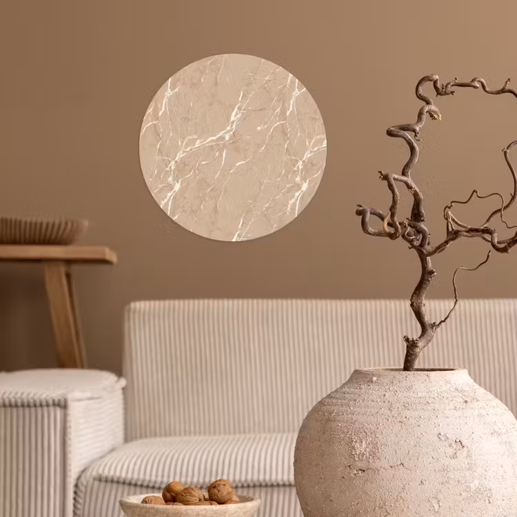 Beige - Marmer - Organisch - Wit Wandcirkel behangsticker klein 186 -sfeer1