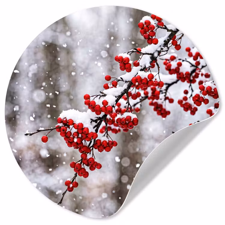Bessen - Takken - Sneeuw - Winter - Kleurrijk Wandcirkel behangsticker klein -3d