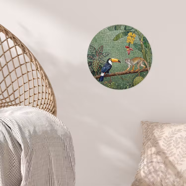 Vogel - Dier - Jungle - Mozaïek - Natuur Wandcirkel behangsticker klein -sfeer4