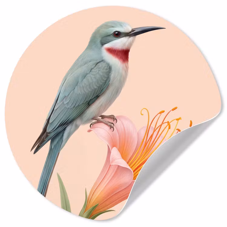 Vogel - Bloem - Natuur - Roze Wandcirkel behangsticker klein -3d