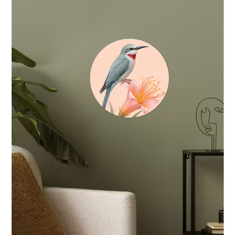 Vogel - Bloem - Natuur - Roze Wandcirkel behangsticker klein -sfeer2