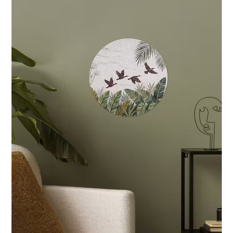 Vogel - Vliegend - Tropisch - Mozaïek - Groen Wandcirkel behangsticker klein -sfeer2