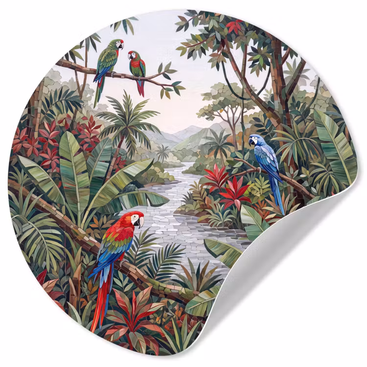 Vogel - Jungle - Natuur - Mozaïek - Groen Wandcirkel behangsticker klein -3d