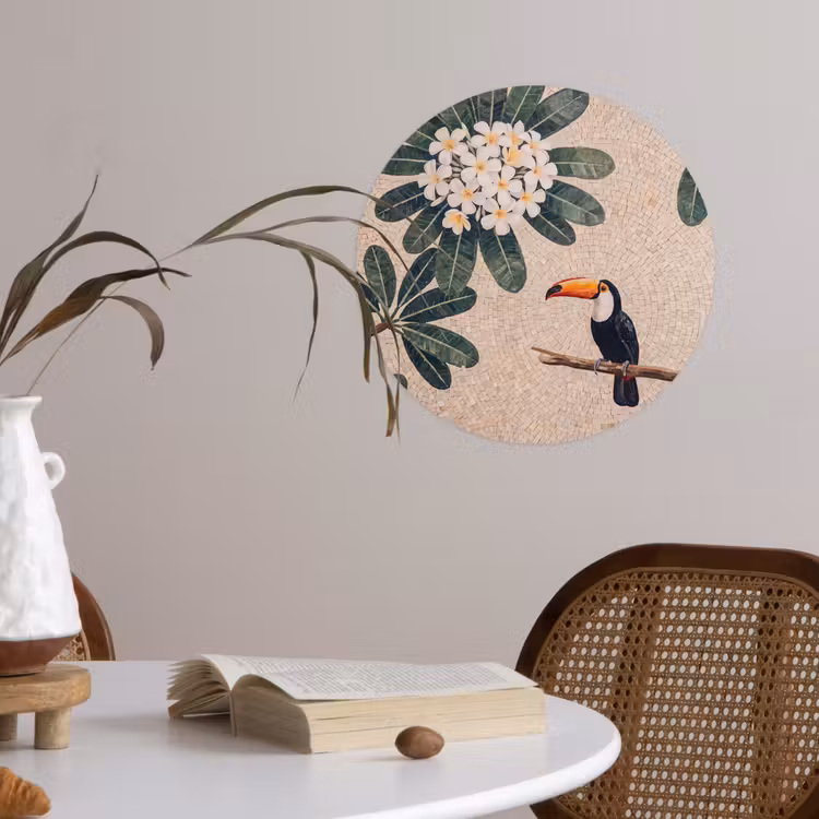 Vogel - Mozaïek - Tropisch - Natuur - Kleurrijk Wandcirkel behangsticker klein -sfeer3