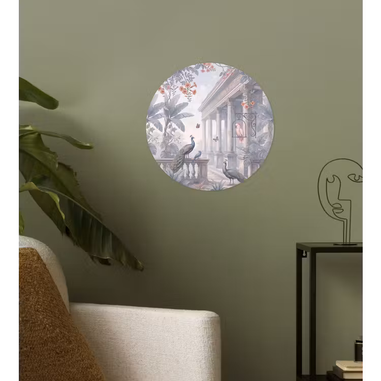 Vogel - Pauw - Architectuur - Klassiek - Groen Wandcirkel behangsticker klein -sfeer2