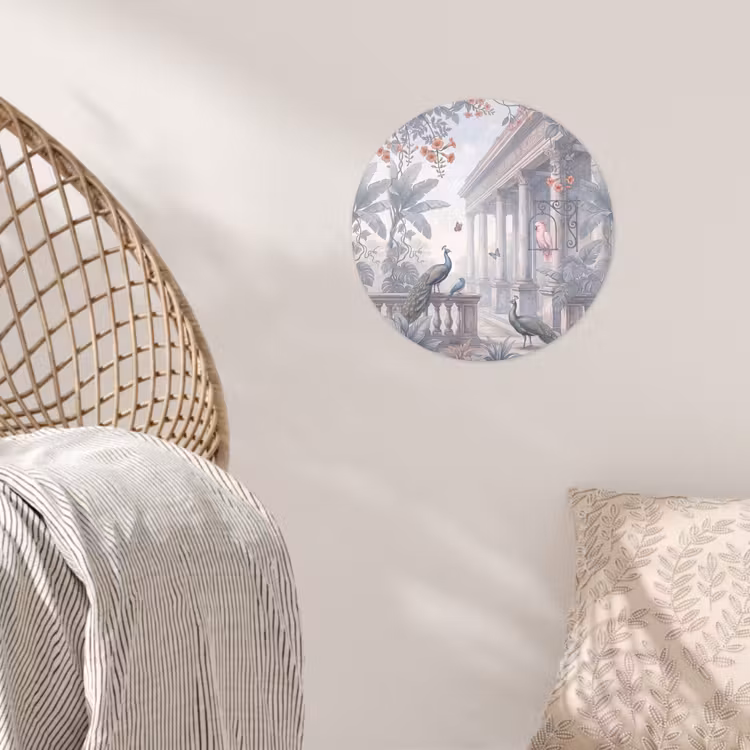 Vogel - Pauw - Architectuur - Klassiek - Groen Wandcirkel behangsticker klein -sfeer4