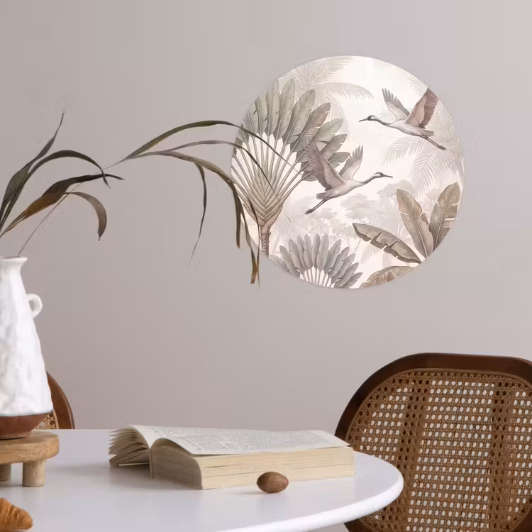 Vogel - Tropisch - Jungle - Natuur - Beige Wandcirkel behangsticker klein -sfeer3