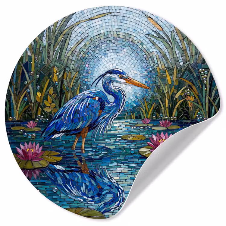 Vogel - Water - Natuur - Abstract - Blauw Wandcirkel behangsticker klein -3d